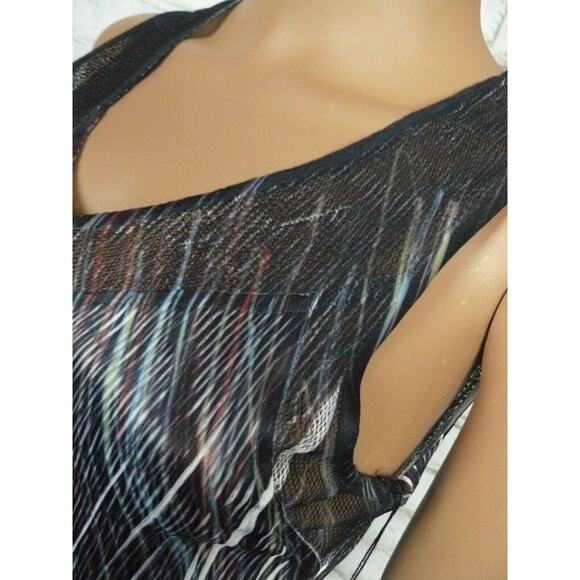 $184 Komarov Black Multi Vneck Mesh Insert Drawstring Sheath Dress Medium NWT - Picture 7 of 10